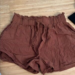 Women's Light Brown Paper bag Shorts
